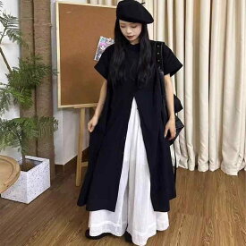 150 cm ショート 丈 レトロ 日本製 ロング 黒 シャツ ワンピース 豪華 レイヤード ミディアム スカート レディース xs
