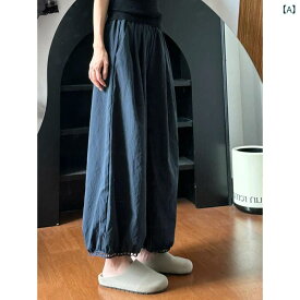 夏 レディース用 和風 ランタン ワイドパンツ 薄手 ネイビーブルー 大きいサイズ ファット ミリ スリム プチフラワー バド 30mm丈