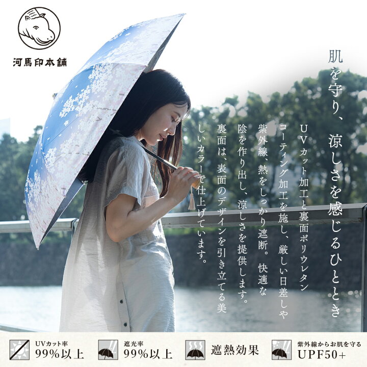 楽天市場】日傘 折りたたみ 軽量 晴雨兼用 河馬印本舗(かばじるしほん 