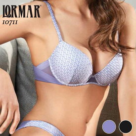 LORMAR ／ ロルマー10711BONTON（ボントン）イタリア　ブラ3/4カップブラバルコニーカップソフトタッチパッド幾何学模様プリントマイクロファイバーシースルーチュールカットオフシームレス