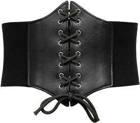 コルセット 大きいサイズS-3XL ベルト レトロ ビンテージ スチームパンク フェイクレザー ゴシック ストレッチ 伸縮性あり ワイド ウエストニッパー ウエストバンド 黒