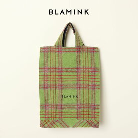 【23%OFF】BLAMINK ブラミンク アルパカウールチェックトートバッグ{7932-299-0090-OLV-BJA}