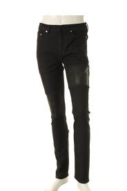 【30％offセール】ニールバレット Neil Barrett LEATHER PATSHED SUPER SKINNY LEG JEAN{BDE162C/PBDE162C-E804T-01-AGS}パンツ ブラック メンズ