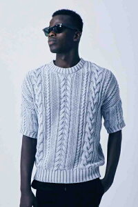 SandBlaster �T���h�u���X�^�[ Drop shoulder cable crew neck middle sleevE INDIGOISM{SBID-045CT01-DN52-AHS}