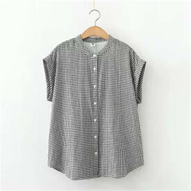 【1880円〜！2点購入+クーポンで】即納 シャツ 半袖 レディース ガーゼシャツ ブラウス 綿100％ 2タイプ 丸襟 スタンドカラー 春夏 ガーゼ レディース 無地 ホワイト コットン 綿 柔らか 肌触り 肌着 ストライプ柄 チェック柄 シンプル 通気性 大きいサイズ 送料無料