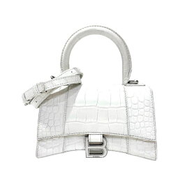 【中古】バレンシアガ　アワーグラスXS　クロコ型押し　白　シルバー金具　2way　ハンドバッグ　592833　BALENCIAGA 　《送料無料》