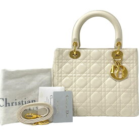 【中古】ディオール　レディディオール　ラムスキン　白　ゴールド金具　カナージュ　2way　ハンドバッグ　Christian Dior《送料無料》