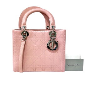 【中古】ディオール　レディディオール　ラムスキン　ピンク　シルバー金具　カナージュ　2way　ハンドバッグ　Christian Dior《送料無料》