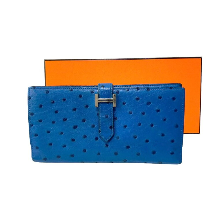 楽天市場】【中古】エルメス 長財布 ベアンスフレ オーストリッチ 青  