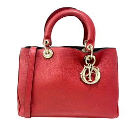 【中古】ディオール　ディオリッシモ　赤×バーガンディー　レザー　2way　ハンドバッグ　Christian Dior《送料無料》
