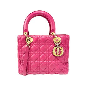 【中古】ディオール　レディディオール　ラムスキン　ピンク　ゴールド金具　カナージュ　2way　ハンドバッグ　Christian Dior《送料無料》