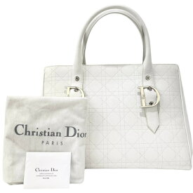 【中古】ディオール　ラムスキン　白　シルバー金具　カナージュ　ハンドバッグ　Christian Dior《送料無料》
