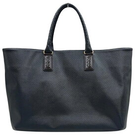 【中古】ボッテガヴェネタ　マルコポーロ　PVC　トートバッグ　黒×ダークブラウン　BOTTEGA VENETA　《送料無料》