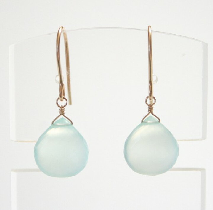 楽天市場】シーブルー カルセドニー 一粒 ピアス（高品質 マロンカット  