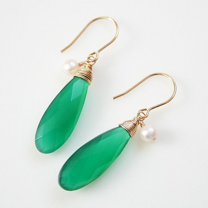 楽天市場】【再入荷】グリーンオニキス パール ピアス（ペアシェイプ 