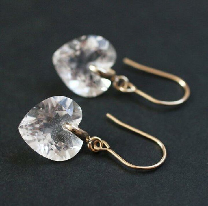 楽天市場】ハートカット クリスタル（水晶）一粒 ピアス（LL）14KGF  