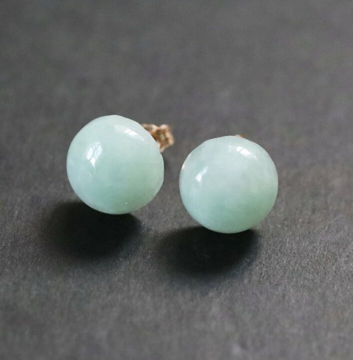 楽天市場】翡翠 一粒 ピアス（ラウンド M）スタッドピアス 14KGF 