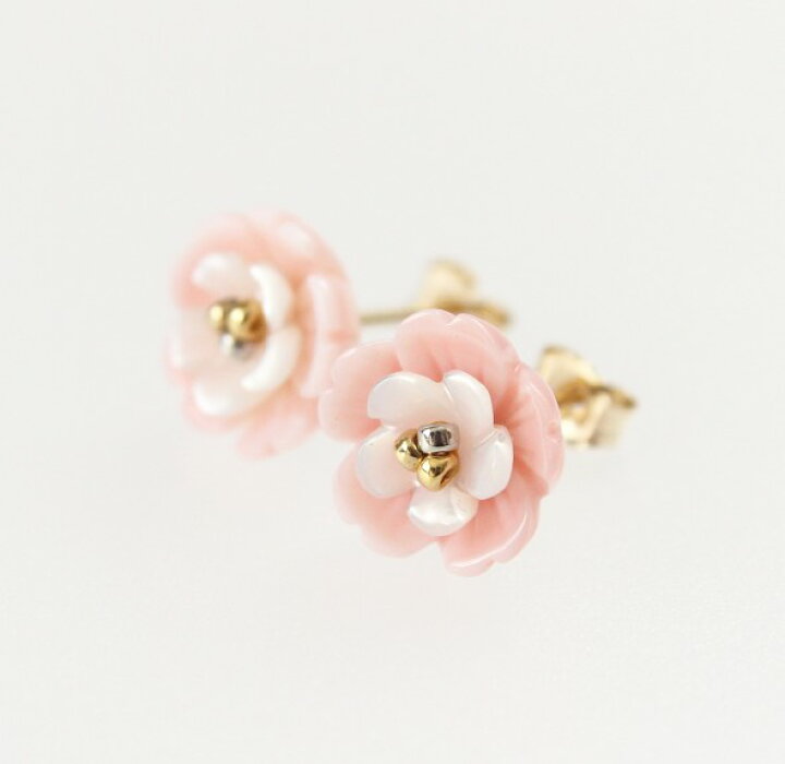 楽天市場】【再入荷】コンクシェル 一粒 ピアス（フラワー ダブル 