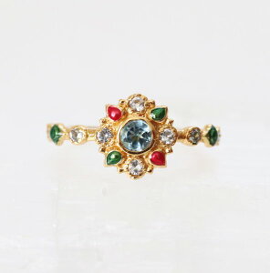 ブルートパーズ エナメル リング(フラワー)15号 指輪 SV925 K22GP お花 ゴールドコート ファッションジュエリー ファッションリング ハンドメイド 11月誕生石 繊細 カラフル インポートジュエ