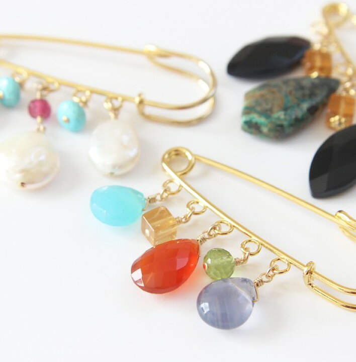 楽天市場】【SALE】各1点もの 天然石 ジャラジャラ ブローチ ピン 