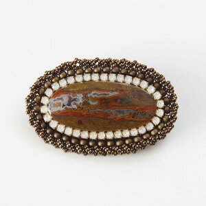 1点物 アゲート ラインストーン ビーズ 刺繍 ブローチ 天然石 アクセサリー オリジナル ハンドメイド ジュエリー 手刺繍 手作り 繊細な手仕事 個性的 エレガント ナチュラルファッション