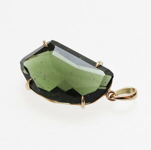 モルダバイト ペンダントトップ K18(タンブル H)9.25ct 大粒 ネックレスチャーム 天然石ジュエリー 宝石質 ゴールド 18金 希少 レアストーン タンブルカット ラフカット グリーン 天然ガラス