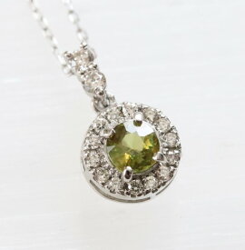 【一点物】スフェーン ダイヤモンド ネックレス pt900 ラウンド 0.19ct チタナイト プラチナ スライドアジャスターチェーン 7月誕生石 グリーン系 希少 レアストーン ダイヤ取り巻き 天然石ジュエリー