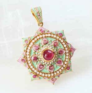 ルビー エナメル ペンダントトップ SV925 K22GP ゴールド 天然石ジュエリー アクセサリー ネックレス 7月誕生石 コスチュームジュエリー インポートジュエリー タイジュエリー 繊細 エナメル細