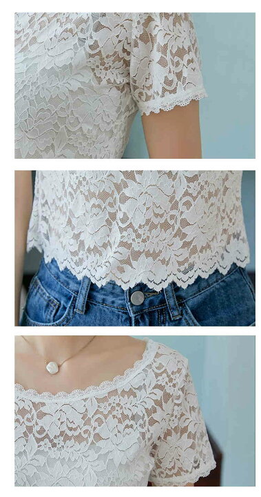 楽天市場】半袖tシャツ レーストップス レースブラウス タイト レース  