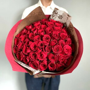 バラの花束 プレミアムローズ（大輪) 赤 薔薇 50本 ブーケ 送料無料