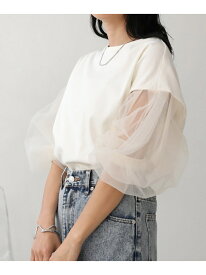 シアーボリュームスリーブトップス Bab ブージュルード トップス カットソー・Tシャツ グレー ホワイト【送料無料】[Rakuten Fashion]