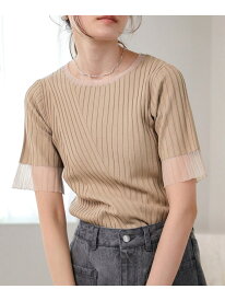 【SALE／20%OFF】＜2025秋カラー登場!＞シアー使い5分袖リブニットトップス Bab バブ / ブージュルード トップス ニット ホワイト ブラック ブラウン ブルー パープル ベージュ【RBA_E】[Rakuten Fashion]