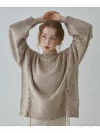 【SALE／19%OFF】チョコチップ編み上げニットトップス Bab バブ / ブージュルード トップス ニット グレー ブルー ベージュ【RBA_E】【送料無料】[Rakuten Fashion]