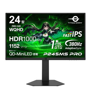 TITAN ARMY 24�C���` �ʎq�h�b�g MiniLED HDR1000nits WQHD 380Hz �Q�[�~���O���j�^�[ P245MS PRO (1152�]�[���bFAST IPS�bHDMI 2.1�bDP 1.4�bPS5 VRR�b�Q�[���v���C�x���@�\ Game+�bPIP/PBP�b�t���b�J�[�t���[�b�s�{�b�g/