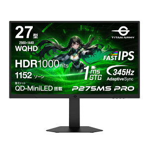 TITAN ARMY 27�C���` �ʎq�h�b�g MiniLED HDR1000nits WQHD 345Hz �Q�[�~���O���j�^�[ P275MS PRO (1152�]�[���bFAST IPS�bHDMI 2.1�bDP 1.4�bPS5 VRR�b�Q�[���v���C�x���@�\ Game+�bPIP/PBP�b�t���b�J�[�t���[�b�s�{�b�g/