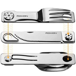 �t�H�[�N�A�X�v�[���A�i�C�t���܂ށA�▭�ȃL�����v�̂��߂�ROXON3-in-1���C���O���\�ȑg�ݍ��킹���O�J�g�����[