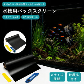 水槽 バックスクリーン 接着剤不要 長さ3m ヘラ カッター付 水貼り 黒 粘着 背景シート