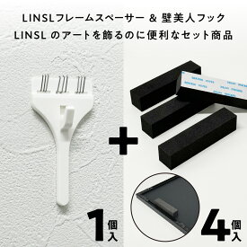 壁美人フック＋フレームスペーサーのセット商品 届いてすぐに飾れるセット 賃貸OKの薄型壁掛けフック＋LINSLのフレームにぴったり 石膏ボード専用 LINSL / 日本製 【 ホチキスで簡単取付 DIY 穴を気にしない壁掛け 鏡 時計 傷が目立たない アートと一緒に届く 店舗 】g0023