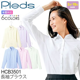 【エントリーでP10倍】Pieds 長袖ブラウス HCB3501 レディース 事務服 【通年】 女性用 オフィスウェア 制服 仕事服 腕を上げやすい ブラウス シャツ ノーアイロン ピエ ストレッチ かわいい 上品 きれいめ アイトス aitoz