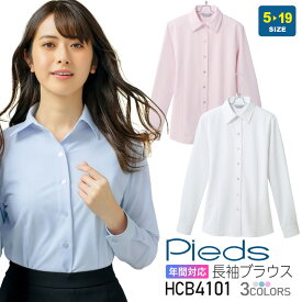 事務服 Pieds 長袖ブラウス HCB4101 レディース 【通年】 女性用 オフィスウェア 制服 仕事服 無地 ブラウス シャツ ノーアイロン ピエ 北陸の素材力 かわいい 上品 きれいめ アイトス aitoz 4100シリーズ