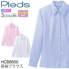 Pieds 長袖ブラウス HCB8500 事務服 レディース 【通年】 女性用 オフィスウェア 制服 仕事服 透けにくい ブラウス シャツ UVカット 紫外線カット 吸汗 速乾 ピエ 長シャツ かわいい 上品 きれいめ アイトス aitoz