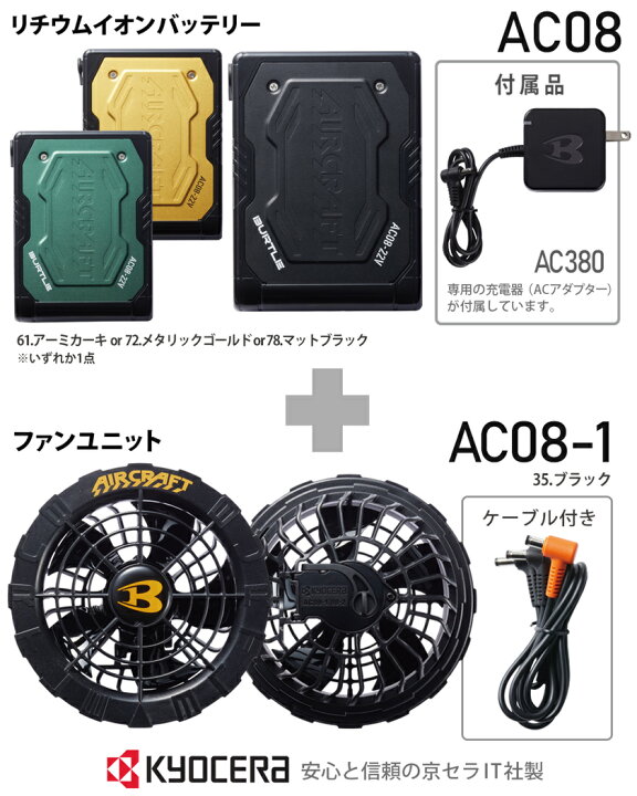 楽天市場】【P10倍】 2024年新型 バートル AC08 AC08-1 ファン 