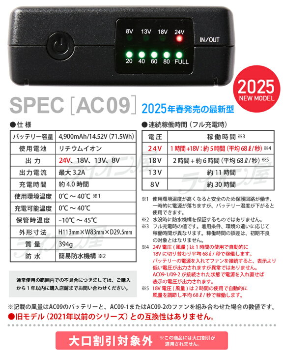 楽天市場】【最短即日出荷】 2025年新型 バートル AC09 AC09-2 ファン 