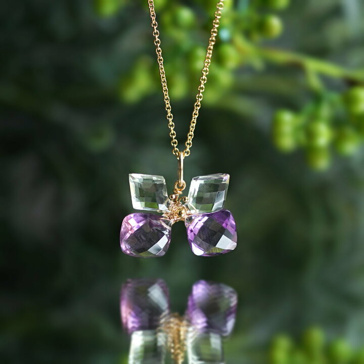 美品❣️アメジスト＆ペリドット＆ダイヤ蝶のデザイン4wy ネックレス 