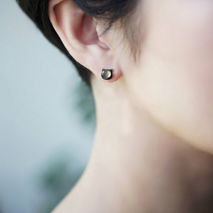 楽天市場】2WAY黒蝶貝による猫の14KGFスタッドピアス ～Chipie14KGF  