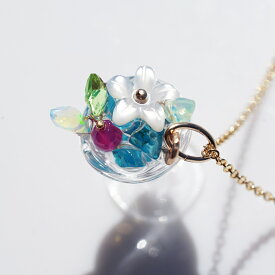 宝石のブルーハワイネックレス・オパール、ルビー、アパタイト　～Jewel Blue Hawaii 14KGF サージカルステンレス ブルーハワイ カクテル 宝石のカクテル アパタイト 天然石 ジュエリー ネックレス ハンドメイド プレゼント 母の日 誕生日 ホワイトデー