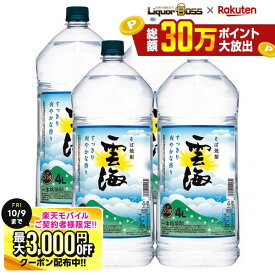 先着最大3000円OFFクーポン 【先着500円OFFクーポン】【最強配送】【送料無料】本格そば焼酎 雲海 そば 25度 4000ml4L×4本/1ケース【北海道・沖縄県・東北・四国・九州地方は必ず送料が掛かります】