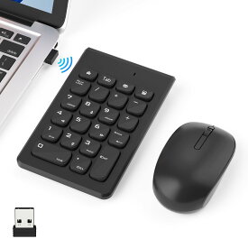 テンキー マウス ワイヤレス セット、USB受信機能付き 22キー2.4G ワイヤレスマウス テンキー セットはラップトップ、デスクトップPC、