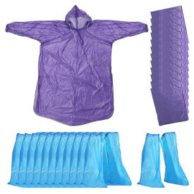 PATIKIL 12セット 防水使い捨てセット 屋外用レインギア 青 紫 12枚 使い捨てレインポンチョと12組 シューズブーツカバー