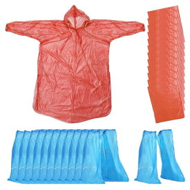 PATIKIL 12セット 防水使い捨てセット 屋外用レインギア 青と赤 12枚 使い捨てポンチョと12組 シューズブーツカバー